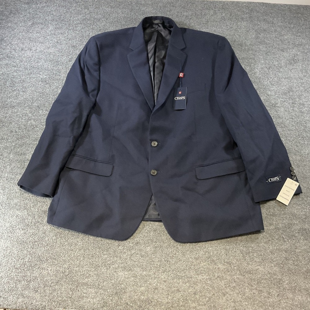 Chaps Mens Navy Blue Herringbone Two Button Blazer Sport Coat 50R COOP16PX0292